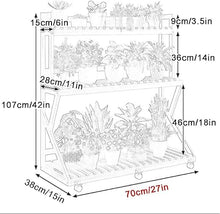 ARTUNV 3 Tier Ladder Plant Stand With Wheels, Wooden Slatted Flower Display Rack, Portable Rolling Storage Shelving For Terrace, Lawn & Home Decor(Size:70cm/27in,Color:Brown)