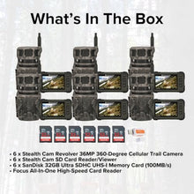 Stealth Cam Revolver 36MP 360-Degree Cellular Trail Camera Bundle with SD Card Reader and 32GB Memory Card (6-Pack)