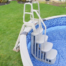Main Access Smart Step 24 Inch Wide Above Ground Swimming Pool Deck Ladder with No Swim Zone and Flow Through Step Entry System, White