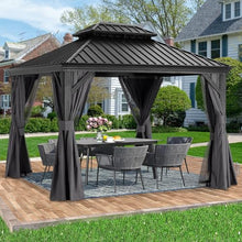 ABCCANOPY Hardtop Gazebo 10x12 Outdoor Metal Pavilion with Netting and Curtain Dark Gray