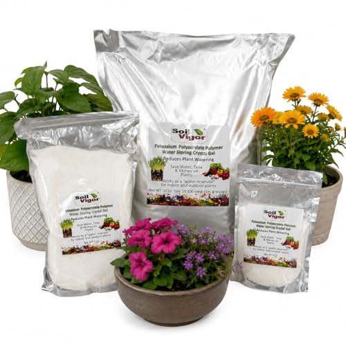 Water Retention Polymer for Grass and Gardens – Soil Vigor Fine Granules for Lawns, Flower Beds, Trees, Shrubs & Potted Plants – Expands Up to 800x to Slowly Release Water (45 Lb.)