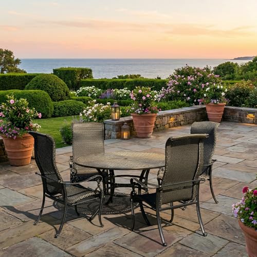 Bridgeton Moore GF-LD3061-1/812 Wyndermere Woven Outdoor Round Table Set of 5 (KIT) Patio-Dining-Chairs, Black
