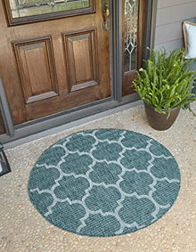 Unique Loom Outdoor Trellis Collection Area Rug - Trellis (Round 13' 0" x 13' 0", Teal/ Gray)
