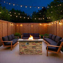Rectangular Propane Fire Pit Table with Steel Lid, 50000 BTU Outdoor Gas Fireplace for Patio Backyard Deck Garden, MgO Stone Look Burner, Pulse Ignition, Hidden Tank Compartment, Rain Cover
