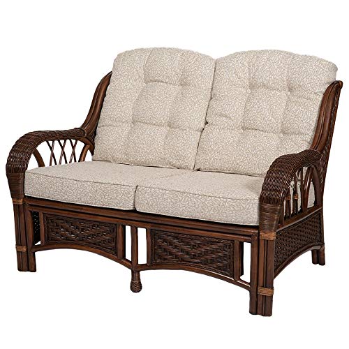 Wickerix Alexa Living Sofa/Loveseat Dark Walnut Color Natural Rattan Wicker Handmade Design with Cushion