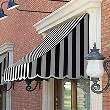 Awntech 3' Nantucket (40.5"-31"-24") Curved Slope Fixed Awning, Black/White Stripe