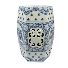 JOYNOW Ceramic Garden Stool Decorative Garden Stools Hand-Painted Blue and White Hexagonal Stool Window Landscape Dressing Stool Antique Drum Stool Home Collection Ornaments Garden Stool Ceramic