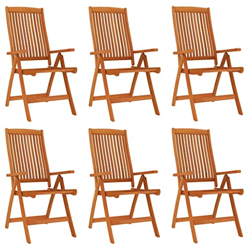 HGFDVCMR 6 Piece Solid Eucalyptus Wood Folding Garden Recliner Chair Set