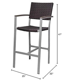 Home Square Wicker Patio Bar Arm Stool Set of 3 Multi-colored