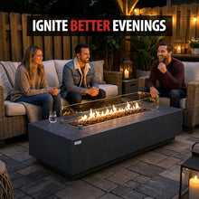 AMS 72" Rectangular Cast Concrete Propane Gas Fire Pit Table (Dark Gray)