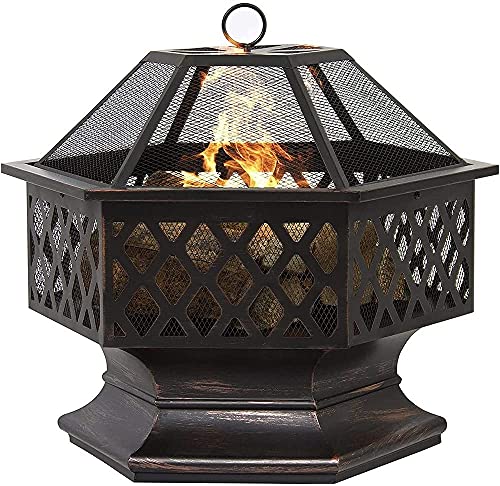 Large Retro Fire Pit,Black Cast Iron Brazier Heater,Multifunctional Camping Bowl BBQ,for Backyard,Camping,Picnic,Bonfire,Garden