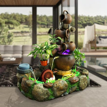 Rustic Rock Water Fountain with LED Lights and Planter Accents – Indoor/Outdoor Cascading Waterfall Feature for Home or Garden Decor(2172)
