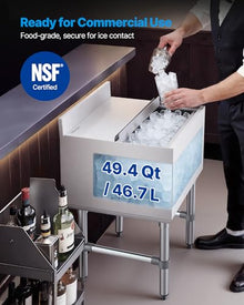 VEVOR Commercial Ice Bin, 49.4 Qt Max Capacity, 18 x 19 x 33 Inch Stainless Steel Ice Chest with Sliding Lid and Bottle Holders, Cooler Cart Cocktail Unit for Bar Restaurant Pub, NSF Certified