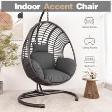 CHINNLUU Oversized Hanging Egg Chair with Stand Outdoor Wicker Swing Chair Comfy Hammock Egg Shaped Chair 400lbs Capacity for Patio, Garden and Balcony