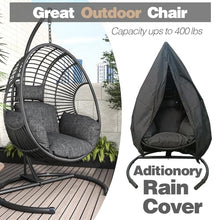 42” Extra Oversized Hanging Egg Chair with Stand, Weatherproof PE Rattan Wicker Swing Hammock Chair, Cushion & Waterproof Cover, 400lbs Capacity for Indoor Outdoor Patio, Garden Balcony & Bedroom