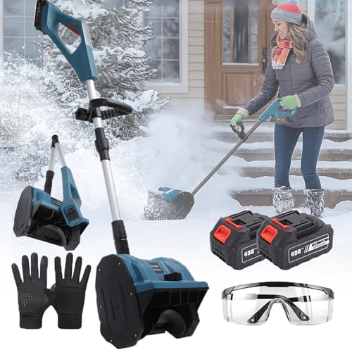Home Snow Blower, Electric Cordless Snow Shovel, Folding Snow Blower Thrower with Brushless Motor, 26ft Throwing Distance for Snow Removal,Blue-2Batteries