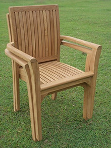 WholesaleTeakFurniture Qty 6 - Lua Stacking Dining Captain Arm Chair - Outdoor Patio Grade-A Teak Wood #WFDCARLU6