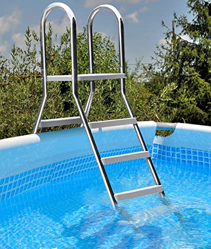 Fiunkes Outdoor 4 Steps Above Ground Swimming Pool Ladder, Double-Sided Anti Slip Pools Step Ladder, Heavy Duty Above Ground Pool Ladder Thicken 304 Stainless Steel Pool Stairs Load 550lb