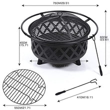 Garden Fire Pit Grill Bowl Grill Barbecue Rack 2-in-1 Outdoor Fire Pits Outdoor Fire Tables,29.5in Heavy Duty Steel BBQ Grill Fire Pit Bowl with Spark Screen Cover