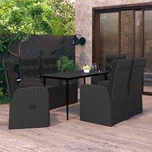 LKJephalotrope 7-Piece Patio Dining Set, Outdoor PE Rattan Wicker Dining Table and 6 Reclining Chairs with Cushions, Steel Frame Garden Furniture Set for Backyard and Porch, Black