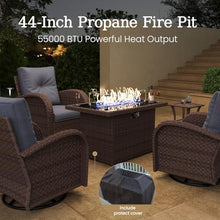 Aeeiua 10 Pieces Wicker Patio Furniture Set with Fire Pit Table, Luxury Outdoor Conversation Set with High Back Swivel Rocker Chairs