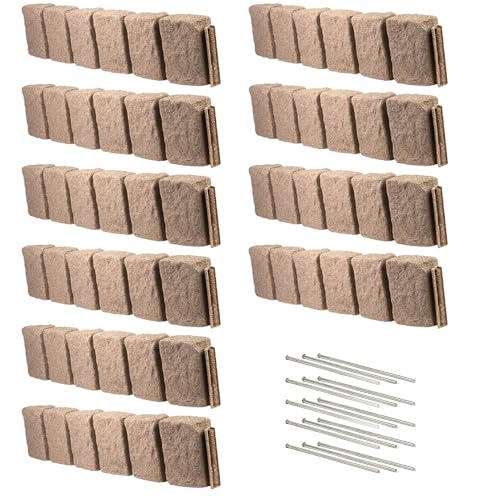 Beuta Landscape Edging | Garden Edging Border | Polyrock Block XL for Lawn Edging, Flower Beds & Yard Edging – 10 Pack | Each Section Has 6 Blocks 48" L x 4" W x 9.5" H | 30 Spikes | Sandstone
