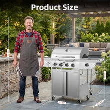 COWSAR 4-Burner Gas Grill, 42000 BTU BBQ Grill, Stainless Steel Barbecue Grill with Side Burner, Enameled Cast Iron Grill, Pull-Out Oil Tray, Suitable For Outdoor, Backyard Barbecues