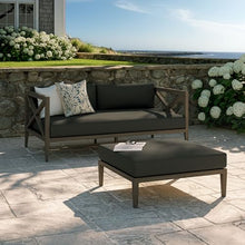 Modway Northlake Teak Outdoor Loveseat and Ottoman Set in Weathered Flint Gray – 2-Piece Outdoor Furniture Set with Weather-Resistant Cushions