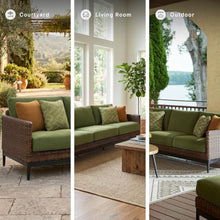 Signature Design by Ashley Horizon Hall Casual Outdoor Sofa with Cushions, Rust-Resistant Aluminum Frame, Handwoven Resin Wicker 3-Seat Patio Couch for Deck or Sunroom, Green & Dark Brown, 88" W