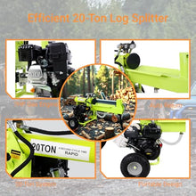 Log Splitter Portable 20 Ton, Gas Wood Splitter with 7HP Engine, Wood Splitter for firewood with Auto Return, Horizontal Full Beam Steel Wedge for Home, Forestry Harvesting (Green 20 Ton 7HP)