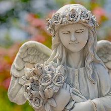 Zaer Ltd. 39" Tall Magnesium Angel Statue Figurines for Outdoor and Indoor Use (Holding a Bouquet of Flowers Sopia, Antique White)