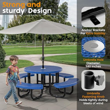 OUTTANS Commercial Metal Picnic Table (Blue, 38in, Kids, Expanded Steel)