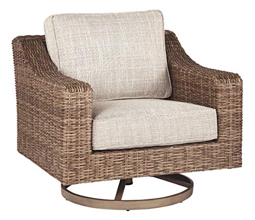 Signature Design by Ashley Beachcroft Outdoor Swivel Wicker Patio Lounge Chair Brown Beige