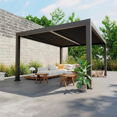 Takywep Modern Aluminum Louvered Pergola - Basic Adjustable Shade Canopy for Patio Garden, Durable Rustproof Outdoor Structure