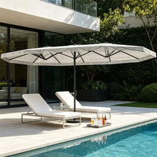 Amgalers 15ft Double-Sided Patio Umbrella with Fringe, Crank Lift, Large Outdoor Shade for Backyard, Pool(Cream White)