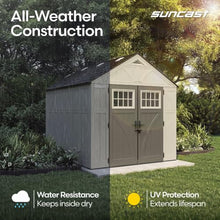 Suncast 8x10 Ft. Outdoor Storage Shed - Large Resin Outdoor Shed with Floor Included, Lockable Double Doors & Skylights. 547 Cu Ft Tremont Garden Resin Sheds for Lawn Tools, Riding Mowers, & Bikes