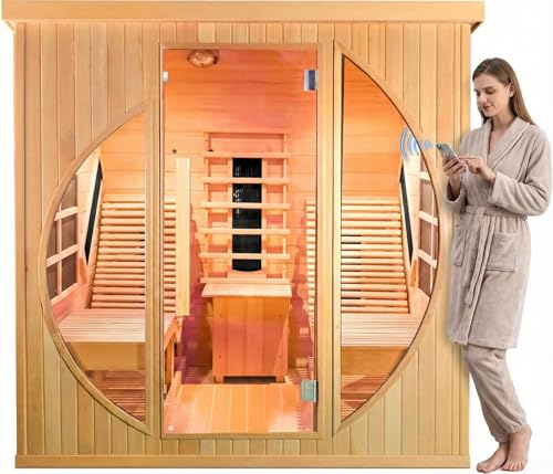 2 Person Indoor Infrared Hemlock Wi-Fi Sauna with Recliner, 3400W, 220V/20A