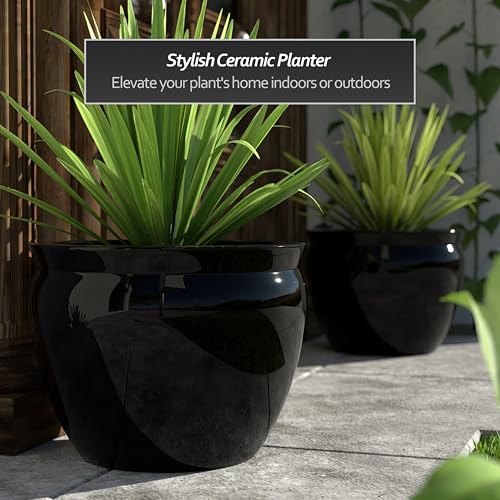 Red Lantern Large 20" Porcelain Fishbowl Planter Black