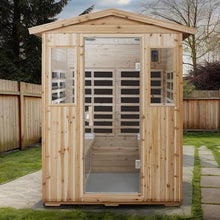 GDFStudio 69.29" 4 Person Outdoor Far Infrared Sauna Old Fir Cabin Waterproof 2050W Low EMF 8 Panel Heater 110V/120V Bluetooth Audio Ambient Light LCD Control Home Spa Room