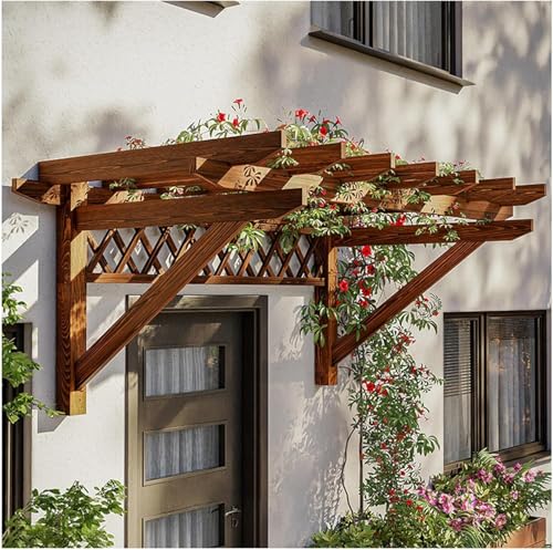 Wood Window Awning Door Canopy Patio Shelter Wall Mounted, Grapes Vines Trellis Heavy Duty, Garden Arbors for Outdoor Yard Balcony(Brown,6.56ft L x 4.26ft W)
