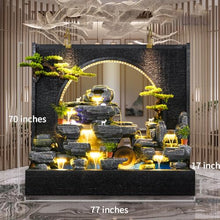 Outdoor Water Fountain with LED Light, Cement, Rockery Texture, 77L x 70H x 17W inches, for Living Room, Balcony, Dining Room, Garden Club,Housewarming Gift.Multiple Options(#A)