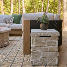 Real Flame Scottsdale Propane Tank Cover for Outdoor Gas Fire Pits, Storage Hideaway Side Table for 20 Pound Propane Tank, Natural Stacked Stone-Like Finish in Beige