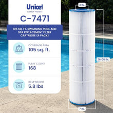 Unicel C-7471 105 Sq Ft Media Replacement Pool Filter Cartridge with 168 Pleats, Compatible with Pentair Pool Products, Pac Fab, & Waterway (4 Pack)