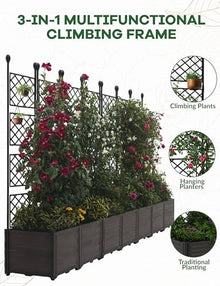 Hipicute 7 PCS Plastic Plant Box with Metal Trellis, Raised Garden Bed with Trellis Planter for Climbing Plant Outdoor Raised Privacy Screen for Patio Balcony,Planter Box for Backyard Patio