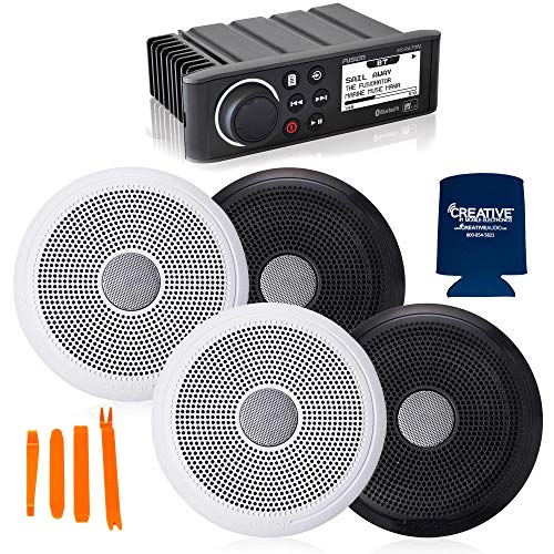 Fusion Entertainment Marine Receiver with 2 Pairs of XS-F65CWB 6.5" Coax Speakers Black and White