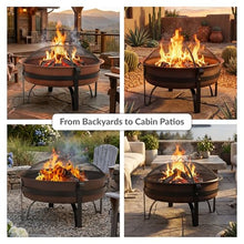 Sunnydaze 34" Patio Fire Pit for Outside Wood Burning, Round, Dark Bronze