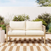Seeheool Light Teak Acacia Wood Beige Rope, Oversized Outdoor Lounge Loveseat for Patio, Backyard with Cream Cushions
