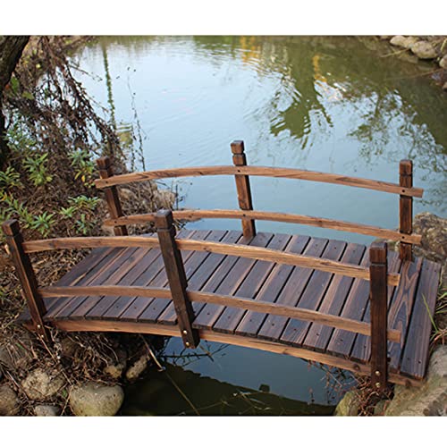 Katzowen Garden Wooden Bridge Rustic Fish Pond Bridge with Double Siderails, 55" Wooden Footbridge for Muddy Lowlands, Channels, Creeks, Garden Ornaments Park Walkway