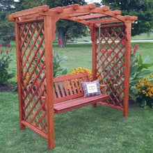Keystone Amish Co. Newberry Cedar Garden Arbor, Heavy Duty Outdoor Wooden Archway Trellis for Climbing Plants, Amish Crafted, Made in USA & Swing, 6-Foot, Charcoal Stain