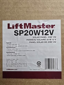 Liftmaster SP20W12V 20Watt Solar Panel - Includes Solar Panel, Hardware & Cable
